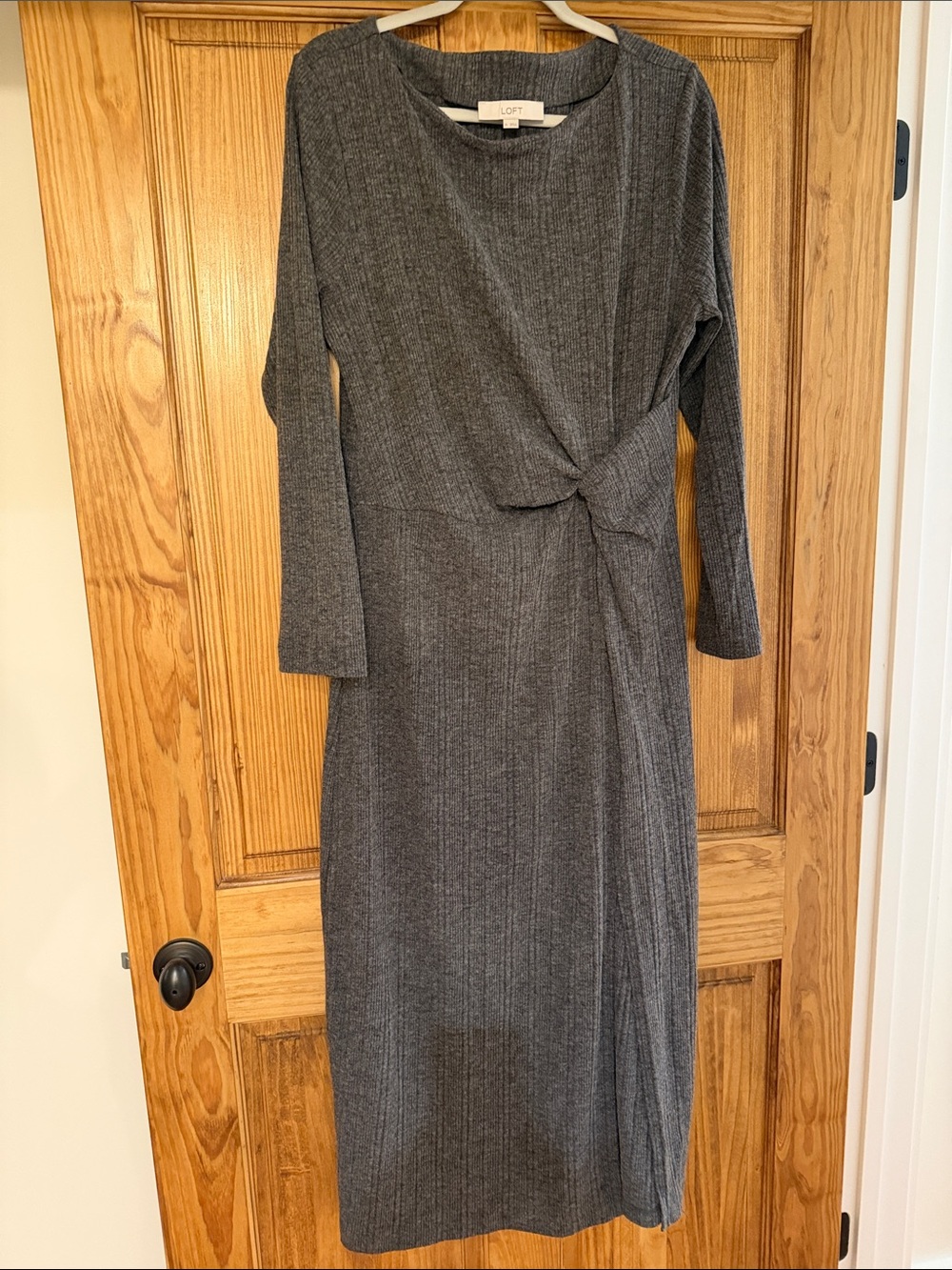 LOFT Charcoal Gray Long Sleeve Knot-Front Maxi Dress